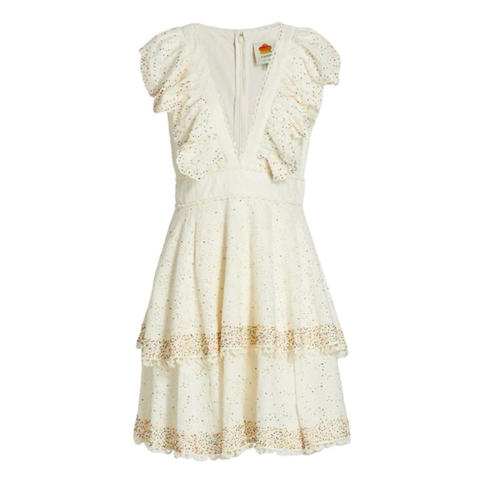 FARM RIO Eyelet Beaded Mini Dress, Off White, XS - Picture 8 of 15